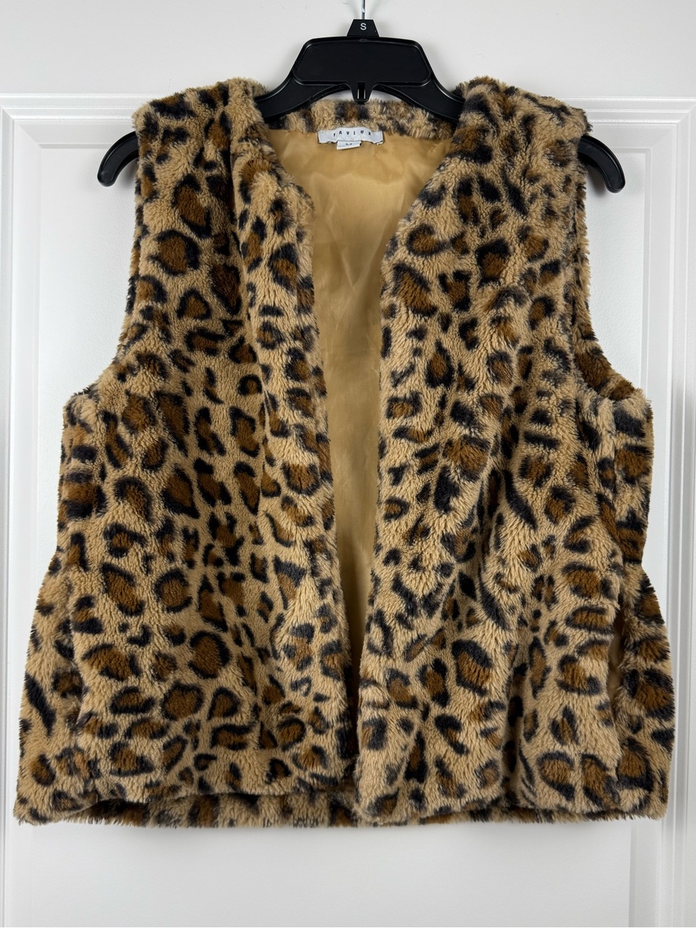 FAVLUX Girls Leopard Print Faux Fur Vest - Tan & Black